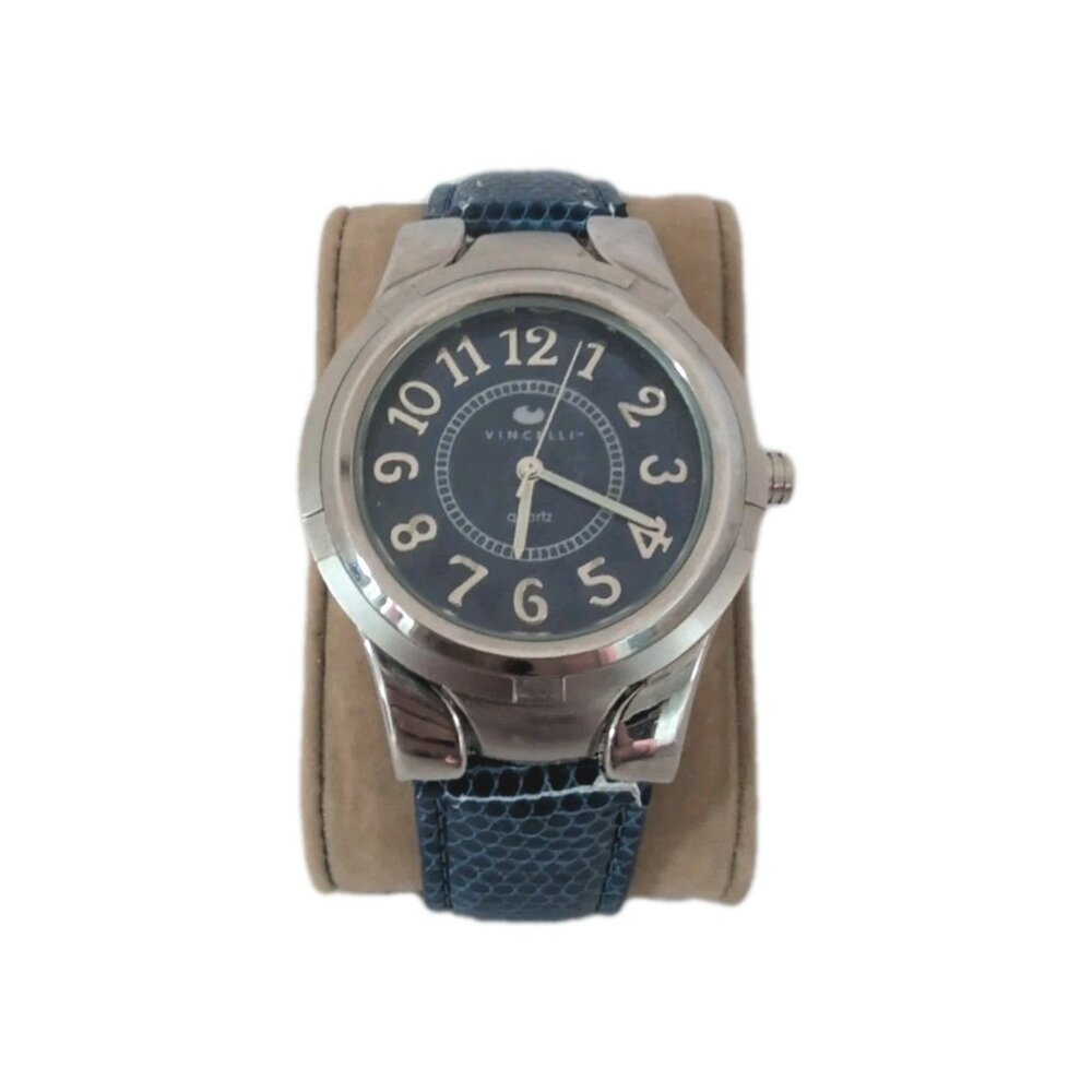 Vincelli Wristwatch Blue Buckle Band‎ Silver Tone Round Face